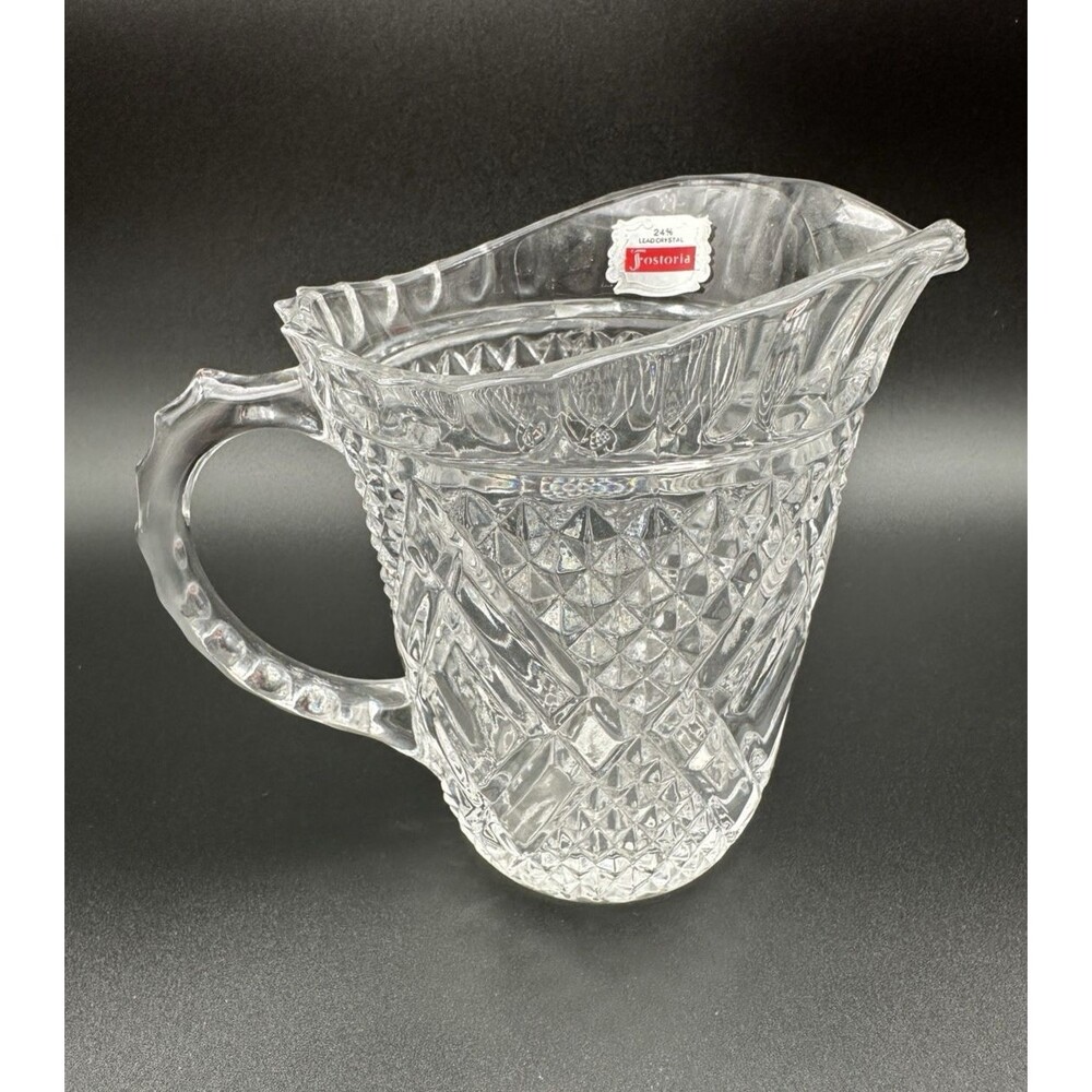 Vintage 1985 FTD Fostoria Lead Crystal Small Pitcher Vase Diamond Pattern 5.5" H